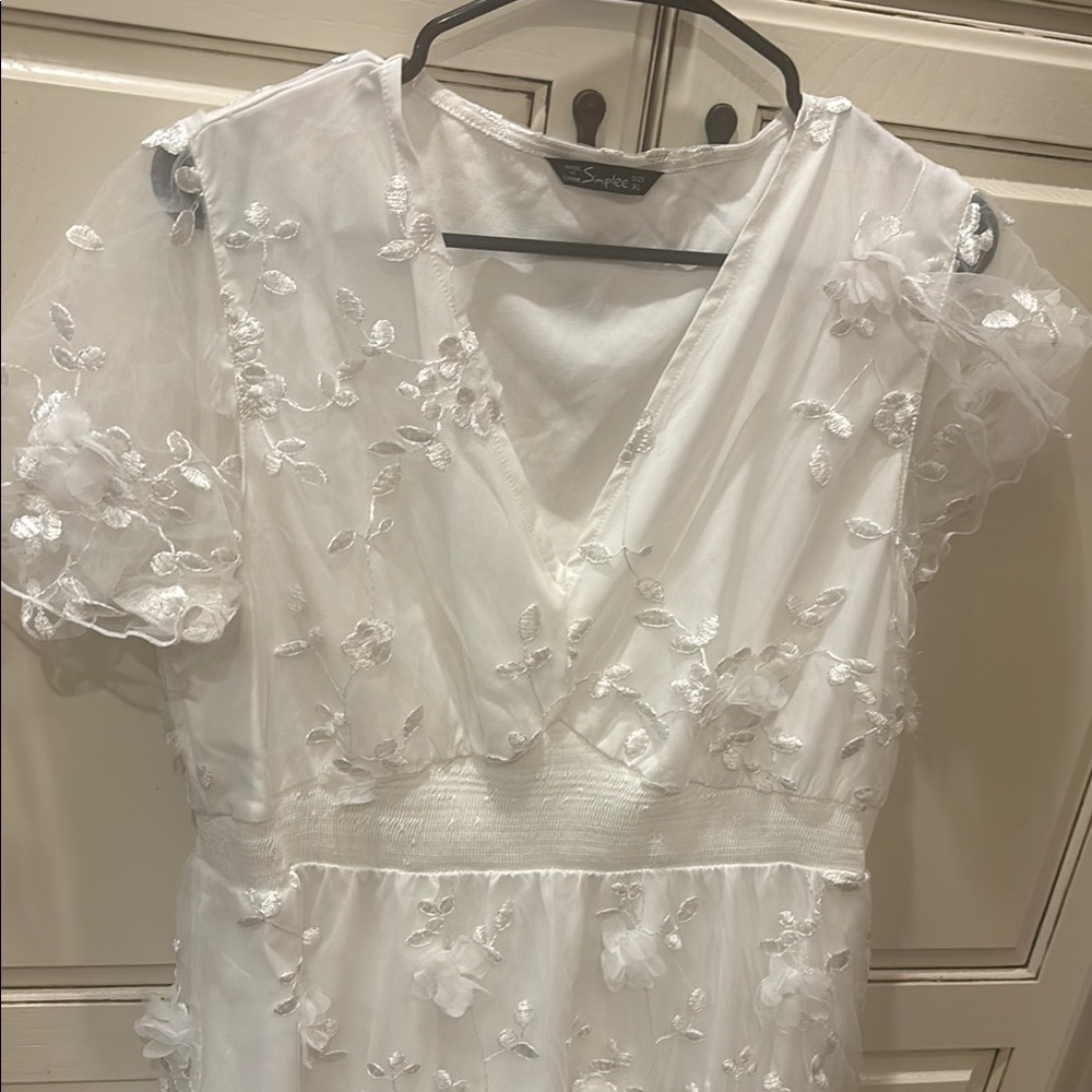 White Floral Embroidered Dress